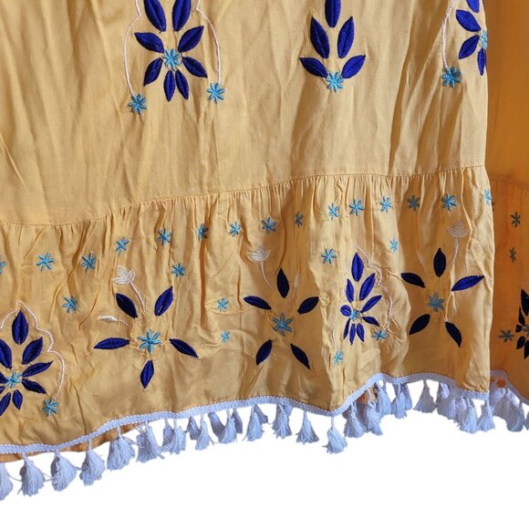 Anandas Collection Boho Floral Tassled Yellow Tank Dress Embroidered Womens XL - Picture 5 of 9